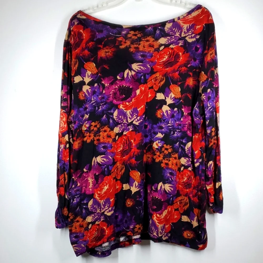 Beverly Drive Floral Blouse Red Purple Boho Tunic Top Long Sleeve Size 2X - Picture 7 of 11